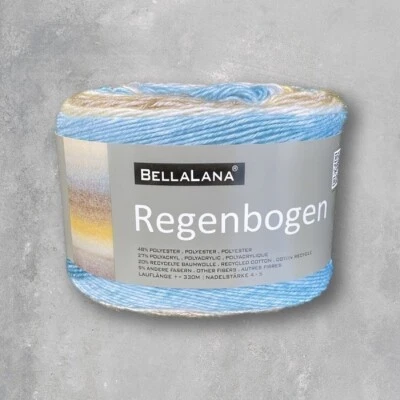 BELLALANA GARN WOLLE REGENBOGEN BEIGE HELLBLAU 150 g FARBVERLAUFSGARN 100g/3,37€