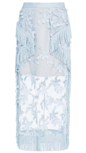 Nueva FALDA Alice McCall Larga Transparente Encaje Flecos Borlas Abertura Plateada Azul Aqua - Imagen 2 de 10