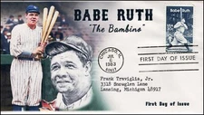 AO-2046-2, 1983, Babe Ruth, Add-on Cachet, First Day Cover, SC 2046, Baseball