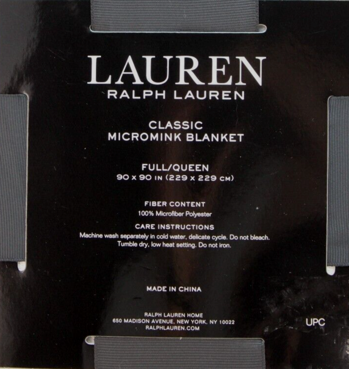 NWT LAUREN King Size Soft Gray Embroidered LRL Logo Classic Micromink