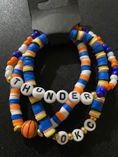 Oklahoma CIty Thunder  Womens 3-Piece Beaded Bracelet Set - Basketball Charm