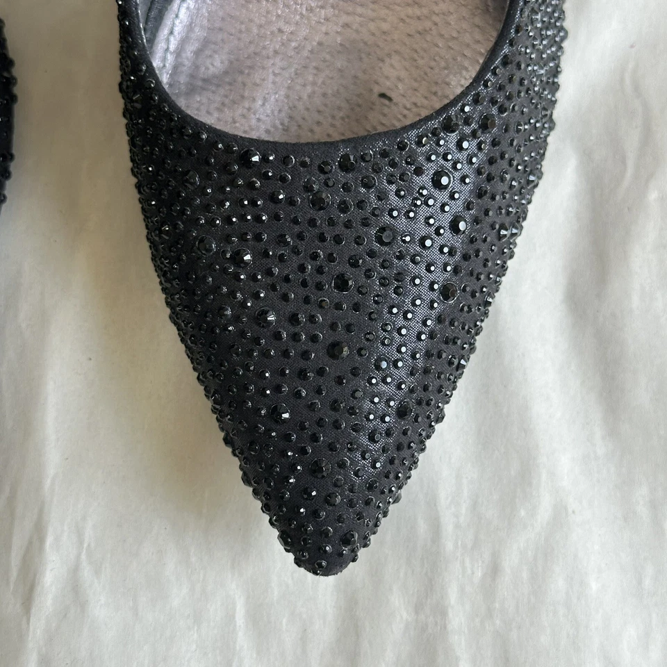 Bombas de strass preto tamanho 10 cristal preto salto alto formal stiletto brilho - Imagem 3 de 4