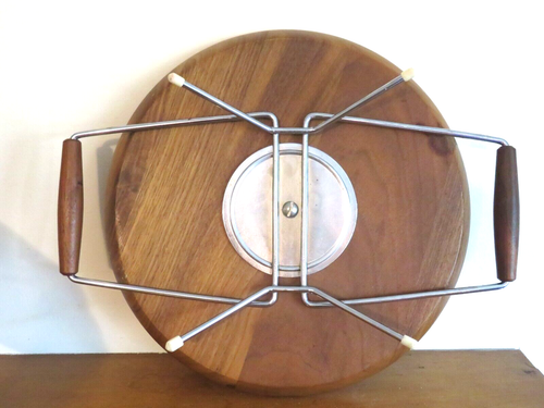 Vintage Wood and Metal Tray/ Lazy Susan Atomic MCM - Picture 5 of 7