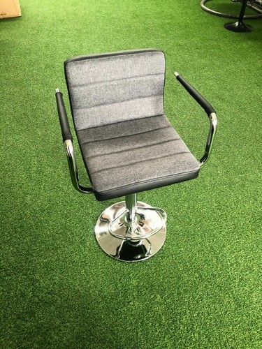 Black/Grey PU Leather Dining Kitchen Chair Adjustable Swivel Bar Stool C5842J - Picture 3 of 7