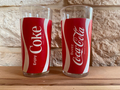 2x original Coca-Cola Gläser ''Multilingual'' - Vintage & Selten - Made in Italy