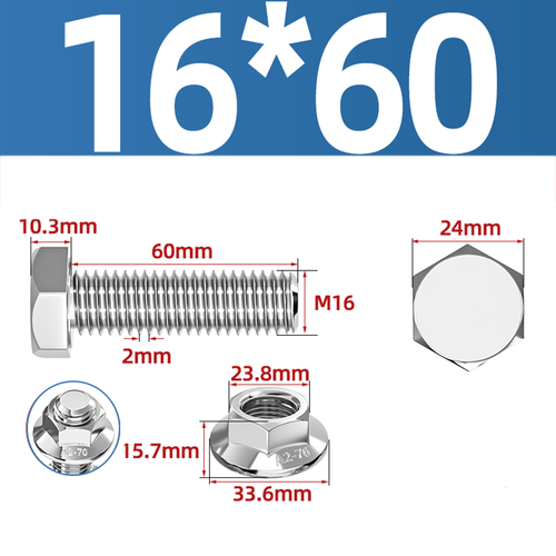 304 Stainless Hex Flange Bolts With Free Serrated Flanged Nuts M10 M14 M16 M20 - Picture 95 of 138