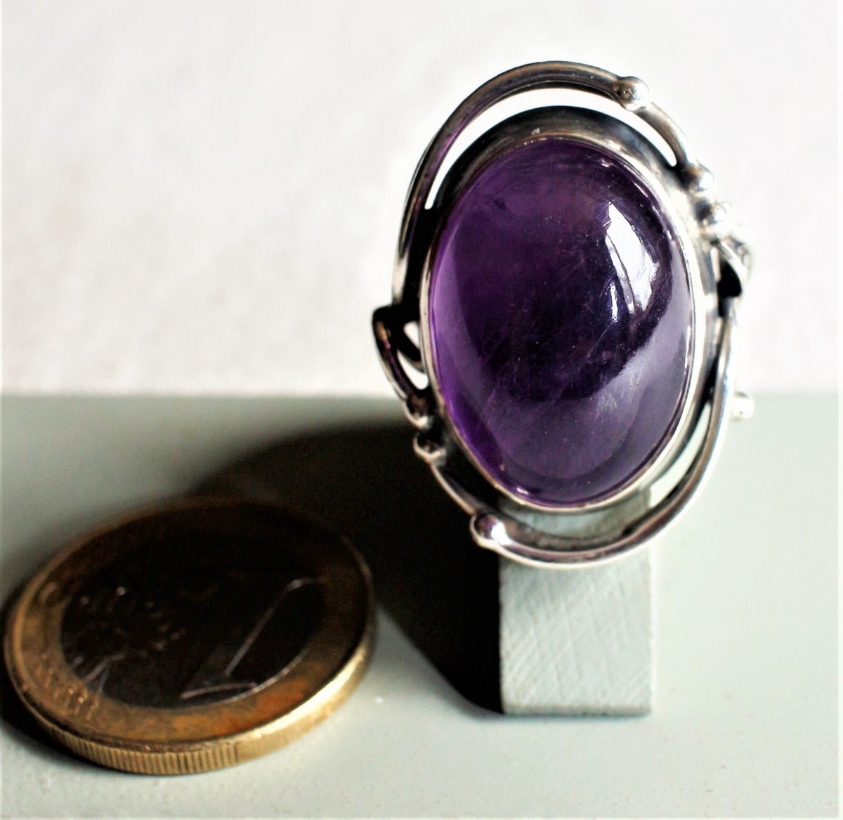 Bague Art Nouveau Argent 925 / Améthyste - Taille 56 (13g) - Neuve Sans Emballage