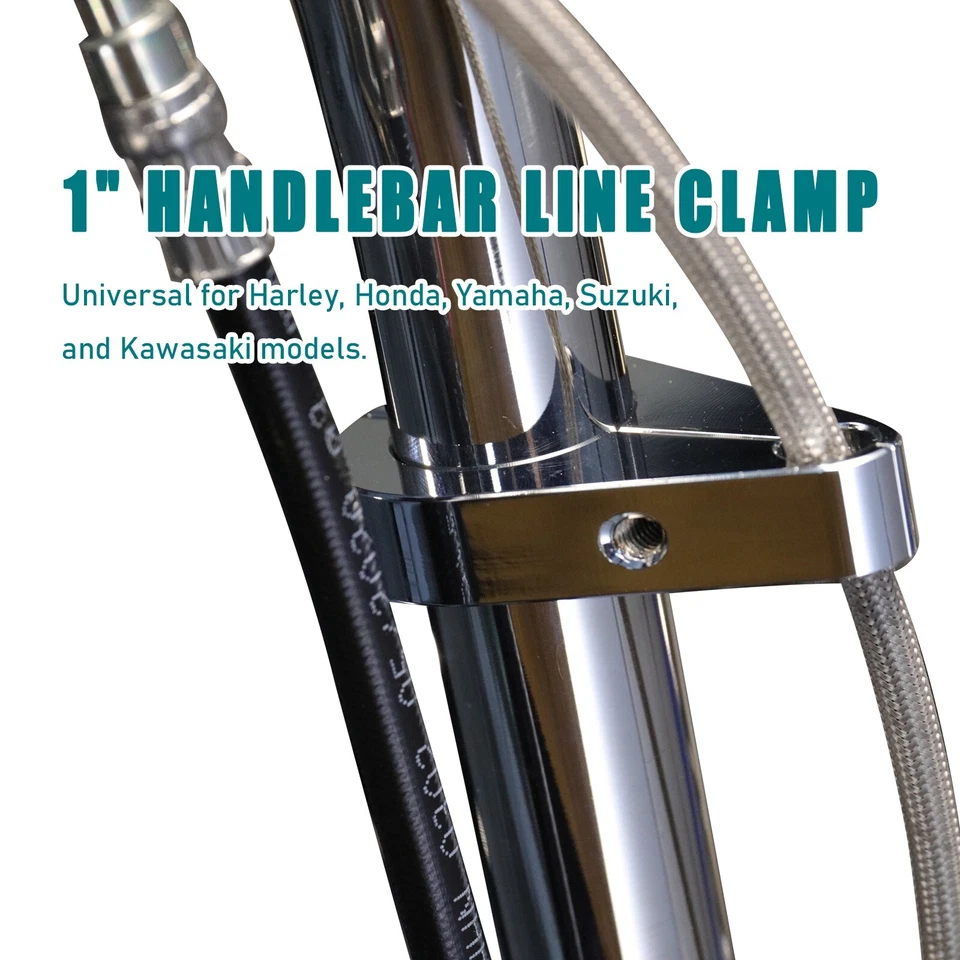Clip de abrazadera de línea de freno de cable de acelerador de embrague cromado de 1" para manillar de cuadro Harley Foto 2 de 4