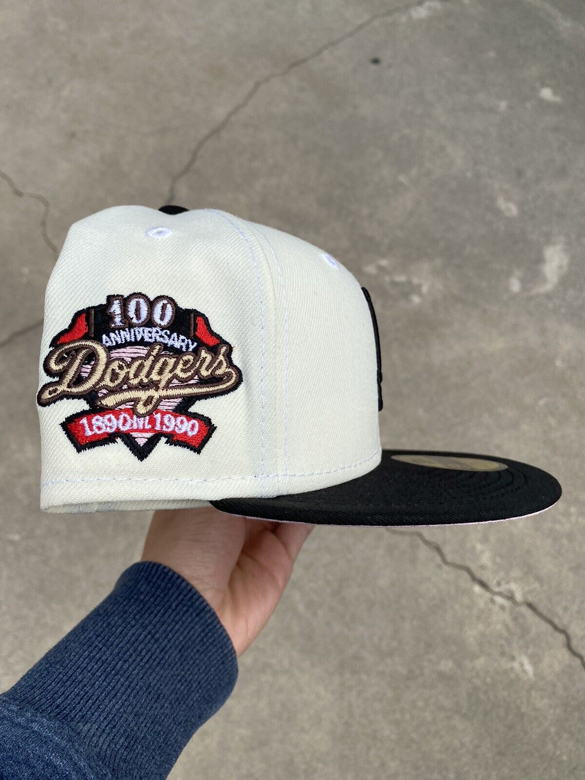 Cap City New Era Off White LA Dodgers 100th Anniversary Patch Pink UV - 7  1/8