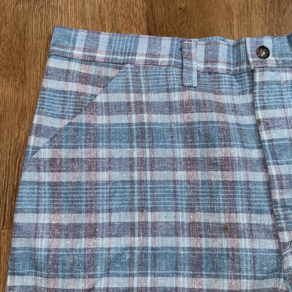 Bermudas Pantalones Cortos De Colección Para Hombres Años 60 70 MCM Mod Hippie Disco Boogie Noches Cuadros 36 Foto 3 de 4