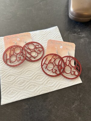 Earrings Go Hogs Dangle Hook Red Glitter New