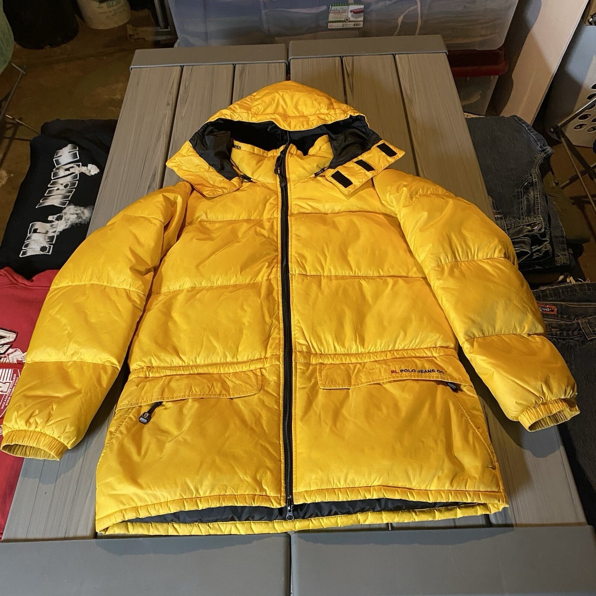 Polo Jeans Co Ralph Lauren Mens M/L Yellow Quilted Down Puffer 