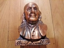 BENJAMIN FRANKLIN COPPER PLATED WHITE METAL COIN BANK A.C.R. LIMITED,CHICAGO ILL