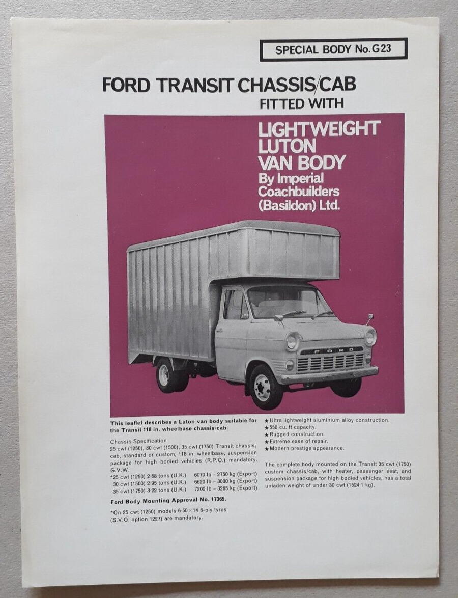 Ford Transit Luton Van Brochure Leaflet G23 Special Body UK