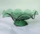 Fenton Green Opalescent Footed Bowl Hobnail Ruffled Art Glass MCM
