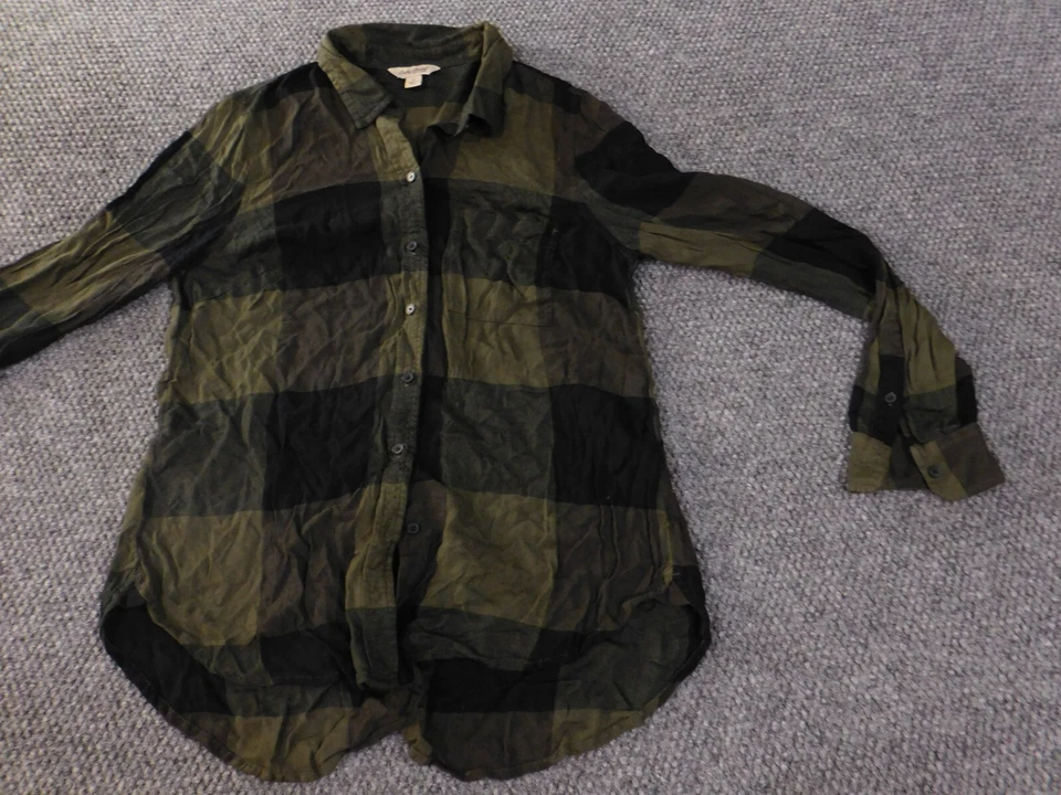 Top Lucky Brand Pequeño Verde Cuadros Mujer Botón Informal Clásico Foto 2 de 4