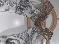 special occasion sexy dress, size 6, white with silver, open front, front slit