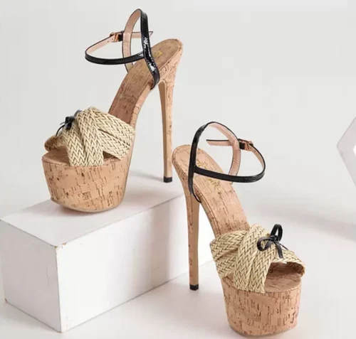 Mujer Verano Peep Toe Moño Tejido Sandalias Playa Moda Vestido Zapatos Tacón Alto - Imagen 3 de 12