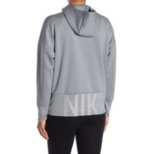 Nike Women's Full Zip Logo Dri-FIT Training Ribbed Hoodie Cool Gray Size Medium