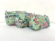 Cotton Quilted Toiletry Bags Floral Elegant Hand Block Women's Makeup Bag 3 Pcs.