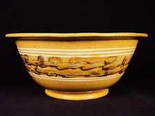 EXTREMELY RARE 1800s AMERICAN MOCHA BAND BOWL YELLOW WARE MOCHAWARE MINT