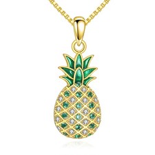 Pineapple Necklace for Women 925 Sterling Silver 18K Gold Plated Pineapple Pe...