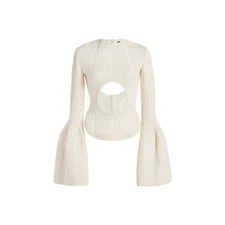 A.W.A.K.E. Cream Cotton Textured Cutout Top Size 36