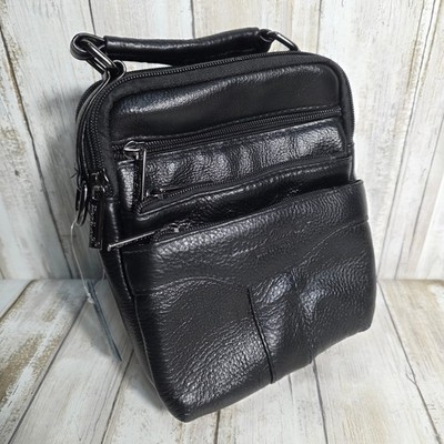 Xiao Duo Li Black Genuine Leather Messenger Crossbody Bag Multi Pocket Travel