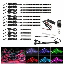 12pcs Rgb 15-color Waterproof Flexible Strip Motorcycle Led Light Kit Remote 12v