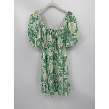 MinkPink Felicia Green Floral Mini Dress Puff Sleeve Cottagecore Size M Coquette