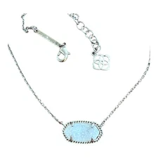 Kendra Scott Elisa White Drusy Silver Plated Pendant Necklace