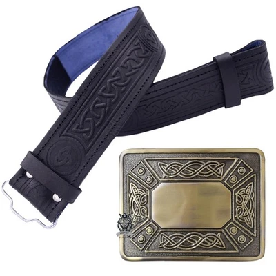LION OF SCOTLAND Scottish Kilt Gürtel und Schnalle Set Celtic Knot Highland Buckles mit Ledergürtel
