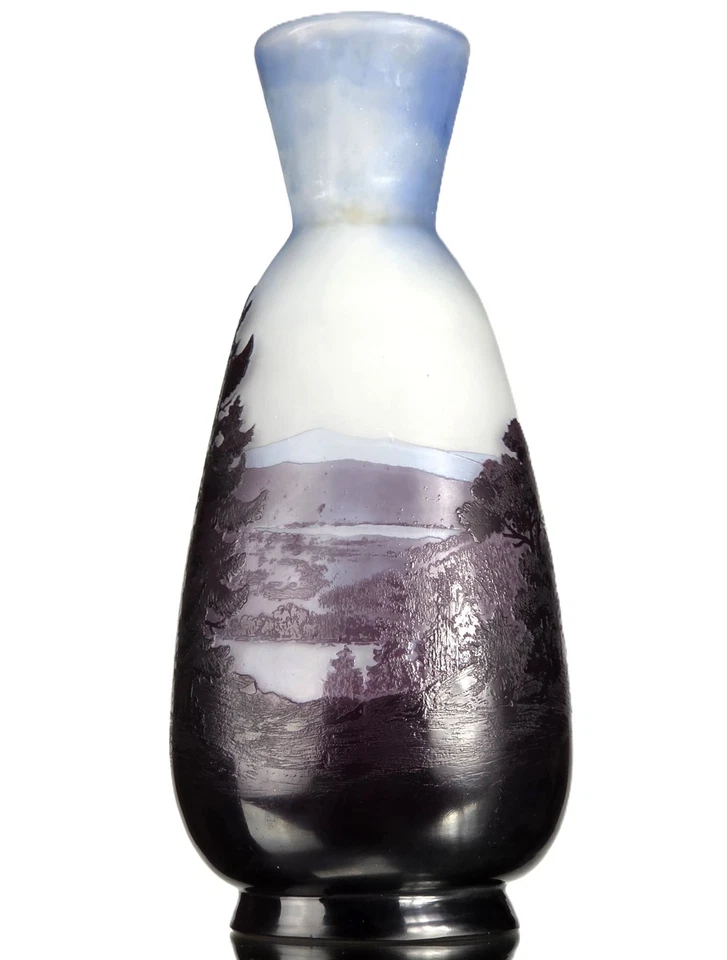 Emile Gallé Sublime Vase Ligne Bleue des Vosges Pâte de Verre Gravé  Art Nouveau - Photo 3/4