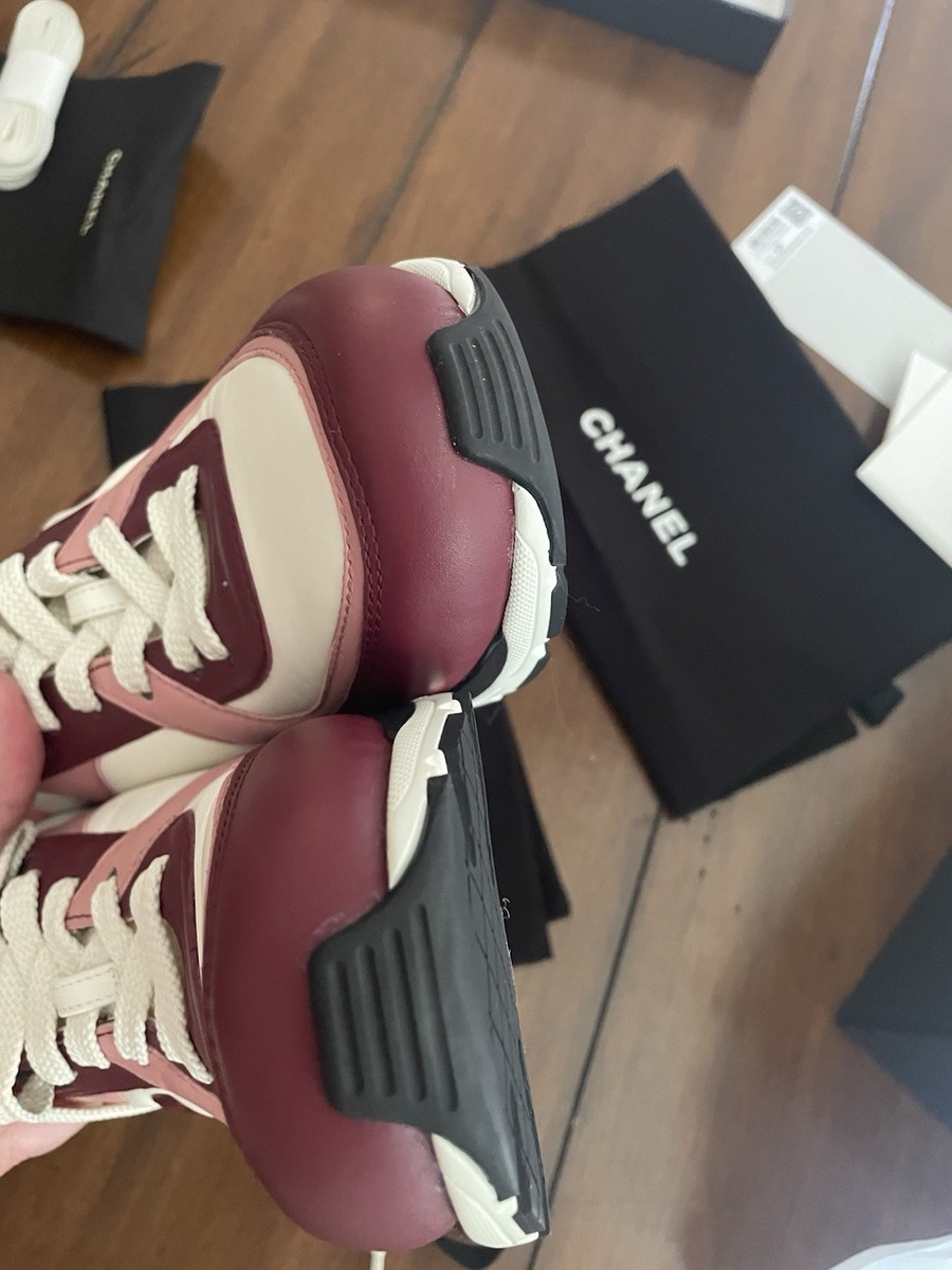 CHANEL Sneakers Women 37 Calfskin-Light Burgundy, White