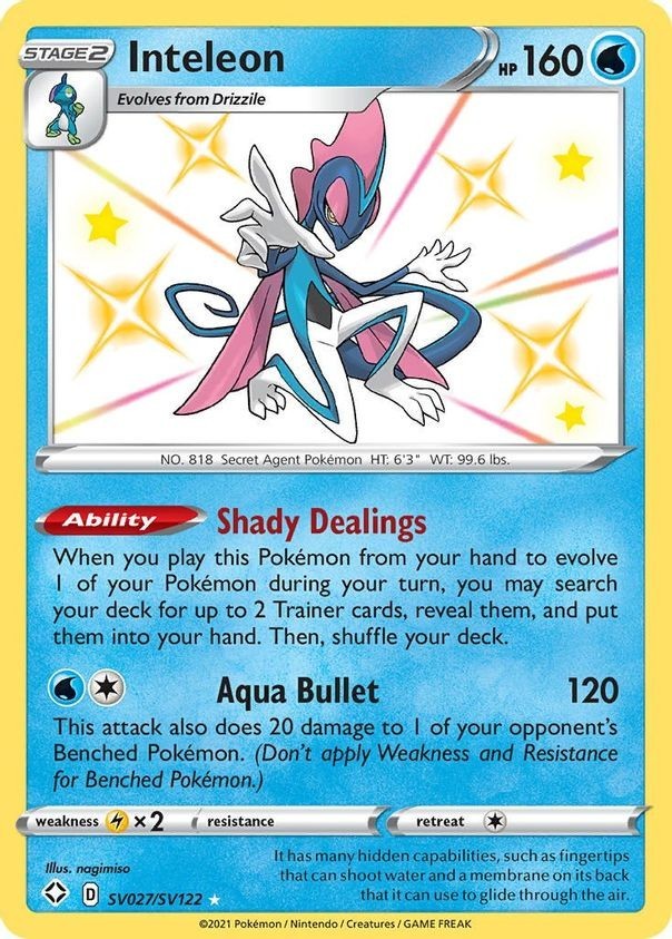 Inteleon - SV027/SV122 - Pokemon Shining Fates Sword Shield Shiny Rare Card NM