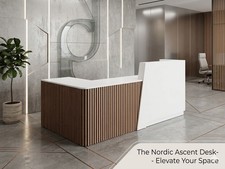 Modern L-Shape Reception Desk With Wooden Slats
