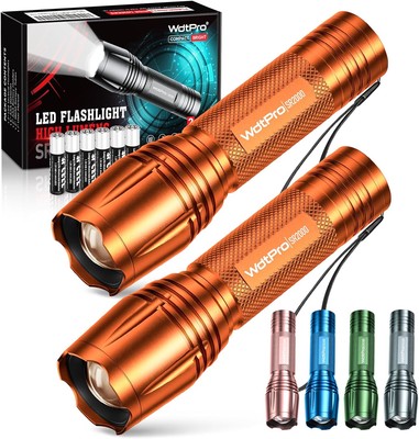WdtPro LED Flashlight High Lumens SR2000 Pro, 2 Pack Brighter 2 Pack, Orange 