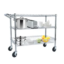 Heavy Duty Rolling Utility Cart,3 Tier Rolling Carts with Wheels,with Handle Bar