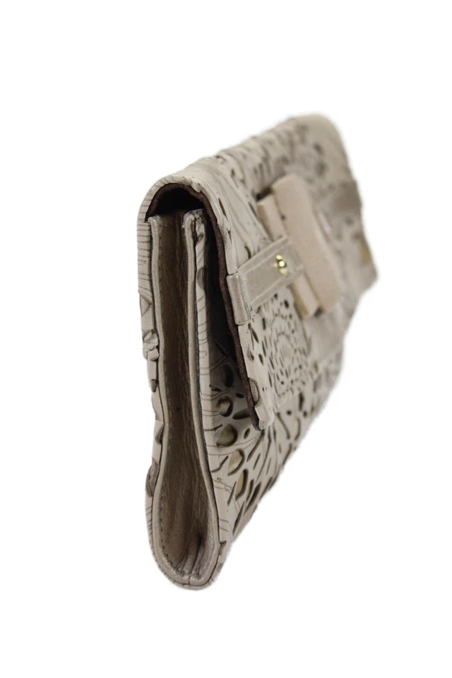 R&Y Augousti Womens Leather Gold Toned Buttoned Clutch Beige Size S - Image 2 of 4