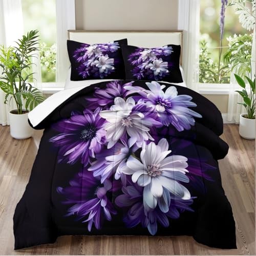Lila Blumen Bettdecke Set Queen Size Queen (90" x 90") Lila Blumen Yy2619 - Bild 3 von 7