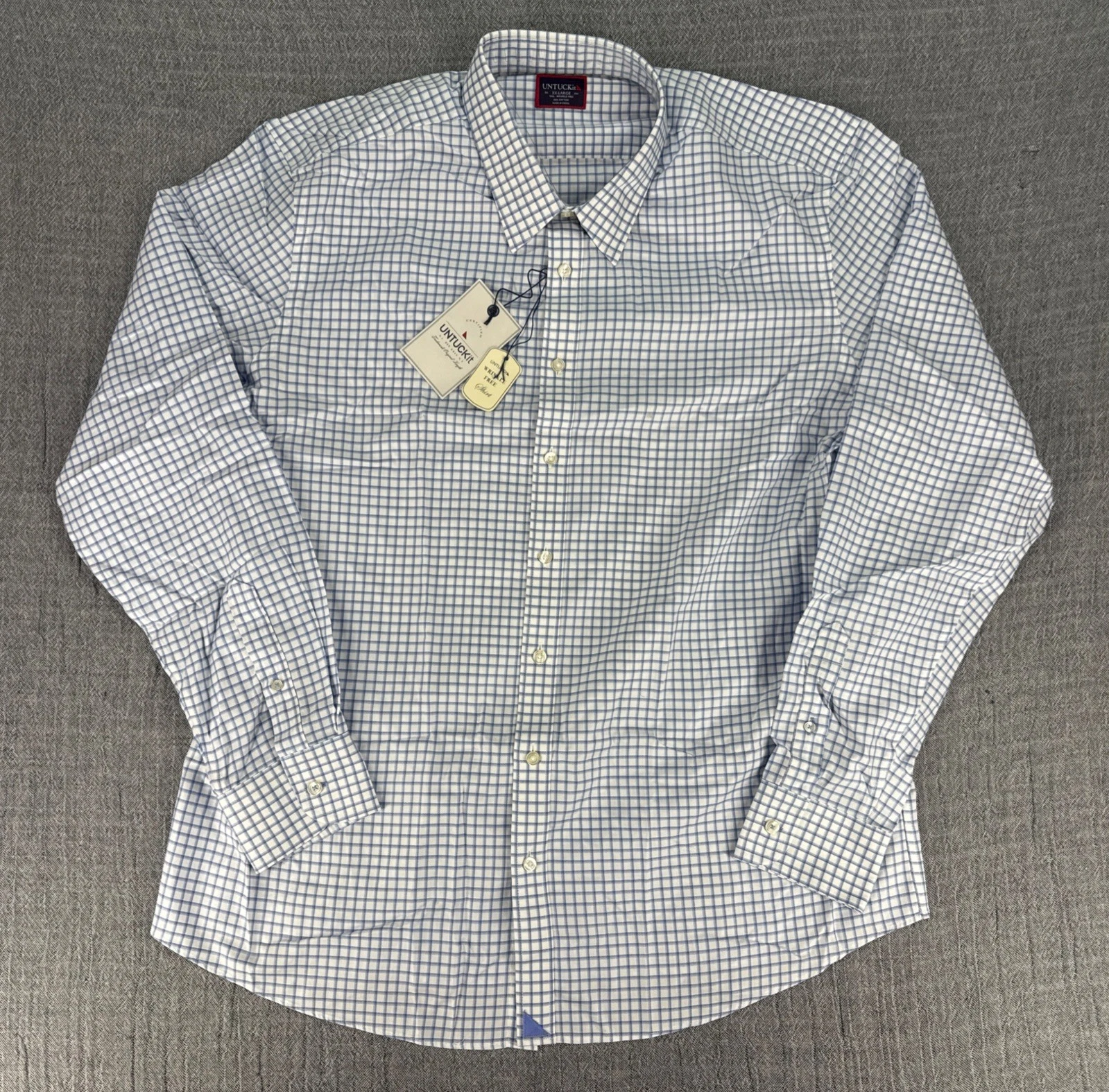 UNTUCKit Delaney Mens 2XLT Reg Wrinkle Free Button Up Shirt White Blue Check NWT