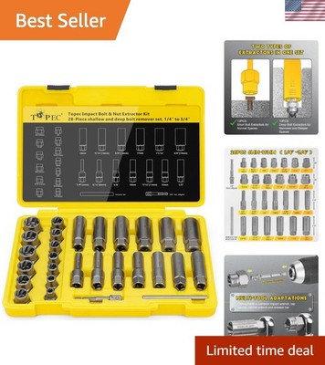 Deep Bolt Extractor Set 28PCS for Stripped and Broken Bolts with 3/8'' Drive