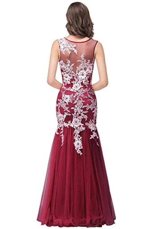 Damen Spitzenkleid Brautmutter, Maxi-Abendkleid, Hochzeitkleid Dunkelrot EU44 - Bild 3 von 4