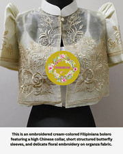 Women  s Beige Organza Filipiniana Embroidered Bolero M/L/XL
