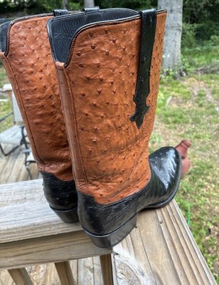 Sz 10 - Stallion Boots TX Full Quill Ostrich Cowboy MEN S BOOTS Brown Leather