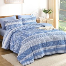 Comforter Set Queen Size, 7 Pieces Boho Aztec Bed in a Bag, Blue Southwestern