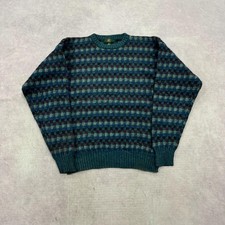 Vintage abstract knitted jumper Patterned Grandad knit sweater Men's M