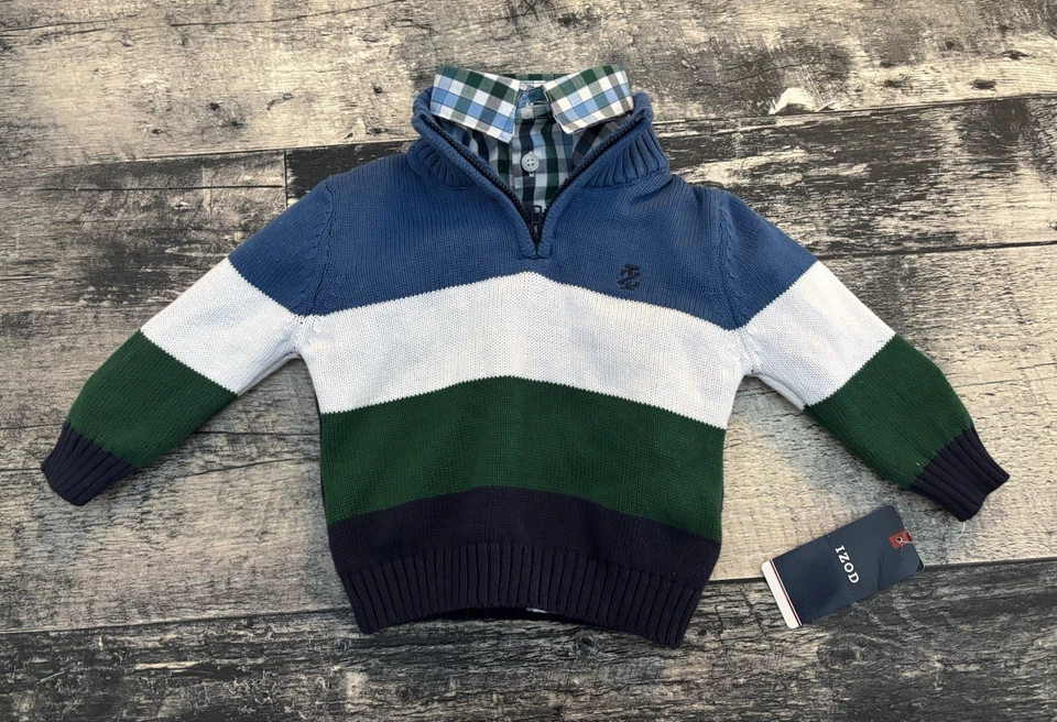 NEU Izod Jungen Viertel-Reißverschluss Pullover & Kleid Shirt Größe 12 Monate