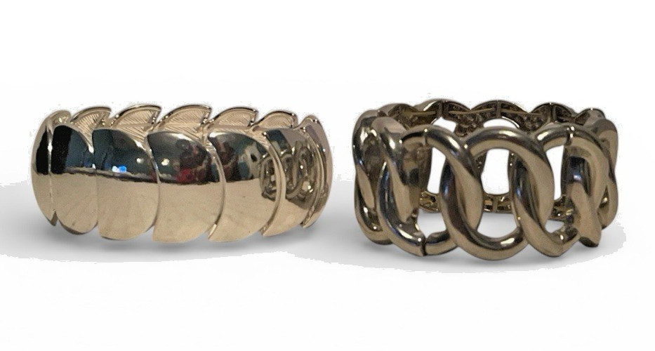 Stretch Bracelets Rhinestone Link Silver Tone Ban… - image 3