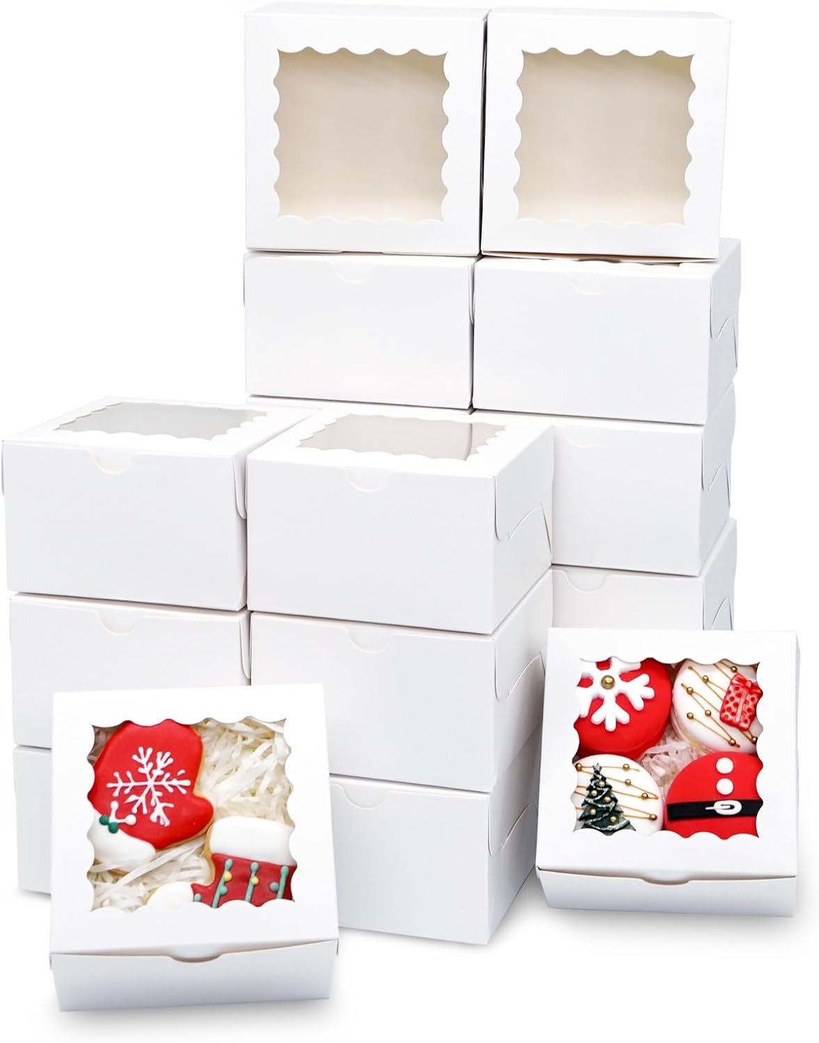 50Pcs Cookie Boxes 4X4X2.5 Inch Bakery Boxes with Window Treat Box Dessert Box f
